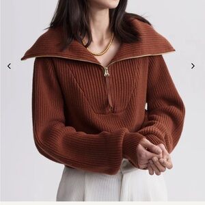 Varley Mentone Half-Zip Knit Pullover Rust Ribbed Knit Sweater Small